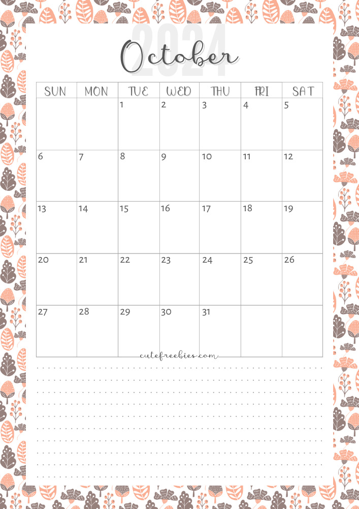 October 2024 colorful monthly calendar free printable cutefreebiesforyou - SEE PREVIOUS POST TO DOWNLOAD THE COMPLETE 2024 CALENDAR