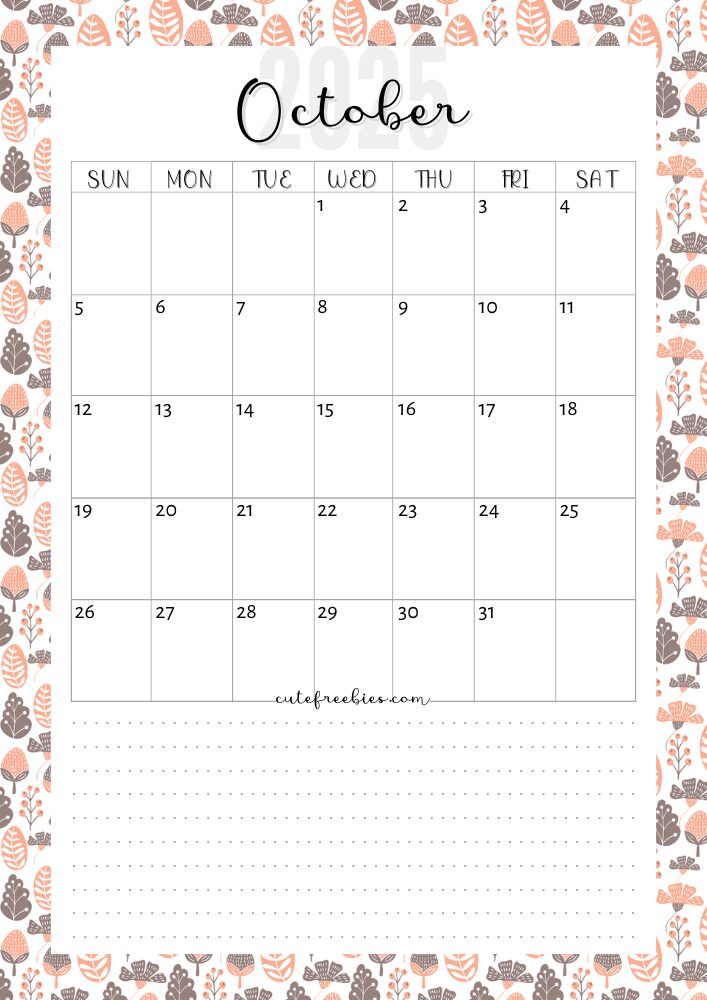 October 2025 colorful monthly calendar free printable cutefreebiesforyou - SEE PREVIOUS POST TO DOWNLOAD THE COMPLETE 2025 CALENDAR