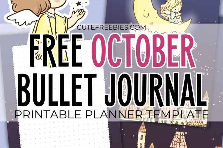 Free printable October bullet journal PDF template with angel night theme