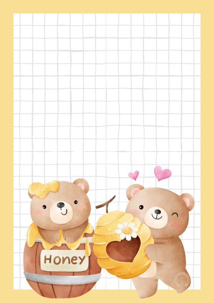 Free Printable Stationery For Valentines - printable notepads with cute bears  and honey #cutefreebiesforyou #freeprintable #stationery #cutebears