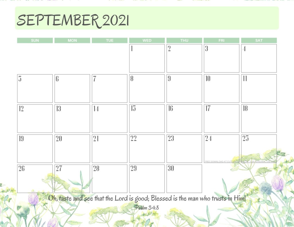 September 2021 printable calendar with bible verse - monthly planner PDF - SEE PREVIOUS POST TO DOWNLOAD THE FREE PDF CALENDAR #cutefreebiesforyou #freeprintable
