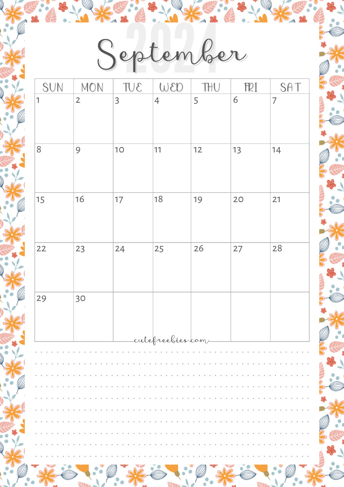September 2024 colorful monthly calendar free printable cutefreebiesforyou - SEE PREVIOUS POST TO DOWNLOAD THE COMPLETE 2024 CALENDAR