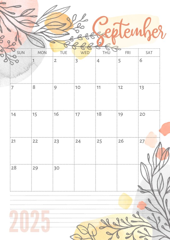 September 2025 pretty monthly calendar template free printable #cutefreebiesforyou #freeprintable - SEE PREVIOUS POST TO DOWNLOAD THE COMPLETE 2025 CALENDAR