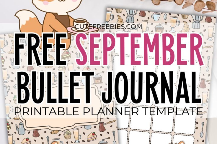 Free printable September bullet journal PDF template with coffee fox autumn theme