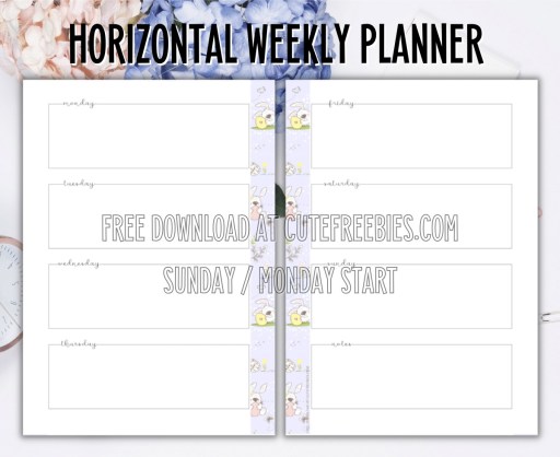 Free printable horizontal weekly planner template pdf #cutefreebiesforyou #freeprintable SEE PREVIOUS POST TO DOWNLOAD THE PDF FILE