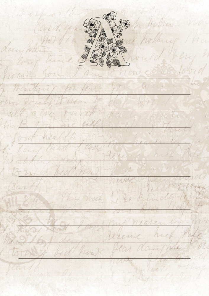 Free printable vintage paper template - vintage paper with floral letters, personalized memo pad #cutefreebiesforyou #vintage #journaling #freeprintable
