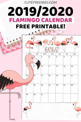 2019 2020 Free Printable Calendar With Pink Flamingo - 2019 and 2020 monthly calendar, Sunday or Monday start pink monthly planner that's oh so cute! #freeprintable #cutefreebiesforyou #pinkflamingo #pink #flamingo