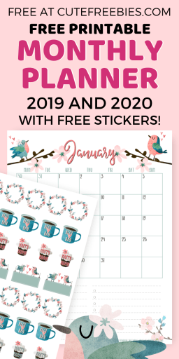 2019 / 2020 Free Printable Floral Calendar / Monthly Planner And Stickers! Choose from Sunday or Monday start calendars. Free download now! #freeprintable #cutefreebiesforyou #plannerstickers #printableplanner #bulletjournal