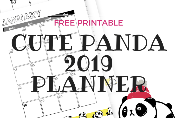 2019 Free Printable Planner Wth Cute Pandas! Black and white planner with 2019 calendar in two pages. Get you free download now! #freeprintable #printableplanner #cutefreebies