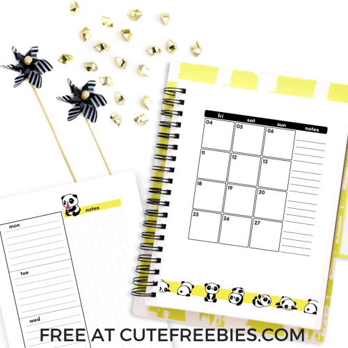 2019 Free Printable Planner Wth Cute Pandas! Black and white planner with 2019 calendar in two pages. Get you free download now! #freeprintable #printableplanner #cutefreebies