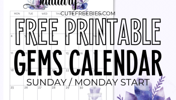 Free Printable 2025 Purple Calendar - Monthly planner printable with crystal gems.Free pdf download now! #cutefreebiesforyou #freeprintable #crystals #purple