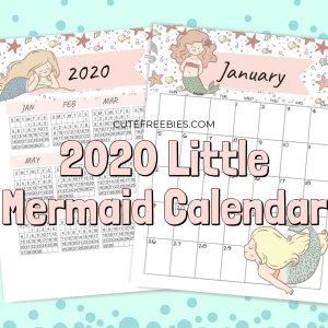 Free Little Mermaid Calendar For 2020! This cute 2020 monthly calendar has a unique mermaid for each month. Free download now! #cutefreebies #freeprintable #mermaid