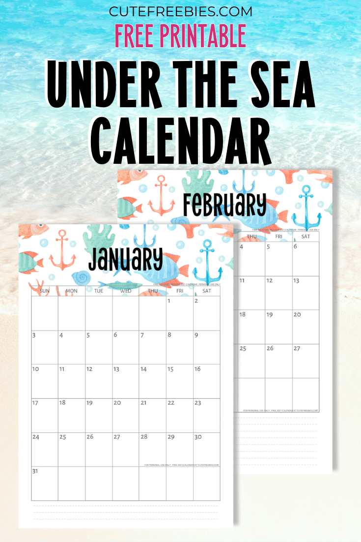 Free Printable 2025 Sea Themed Calendar - Under the sea 2025 monthly calendar and more free designs. Get your free download now! #freeprintable #cutefreebiesforyou #thelittlemermaid #underthesea