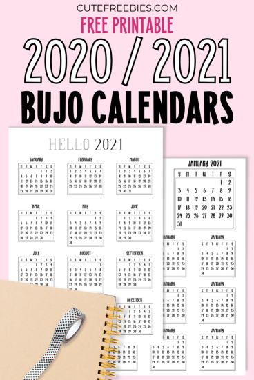Free Printable Bullet Journal Calendar Stickers For 2020 - 2021. Monthly calendar planner stickers for your habit tracker, future log and weekly spreads. Free pdf download now! #bulletjournal #plannerstickers #cutefreebiesforyou #freeprintable