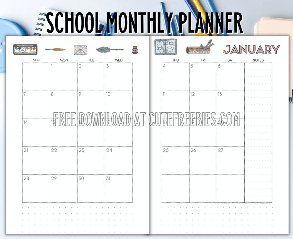 School Planner Bullet Journal! Free printable student planner with monthly calendar, weekly planner, bullet journal printables for school. #freeprintable #printableplanner #schoolplanner #studentplanner #bulletjournal #backtoschool #cutefreebiesforyou