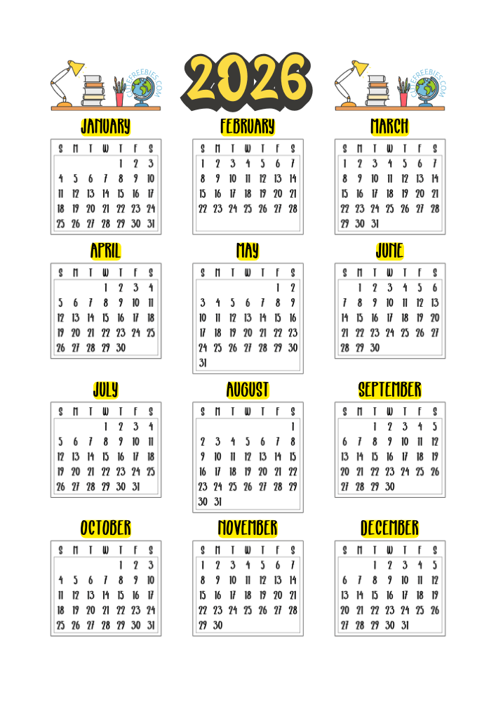 2026 calendar, free printable school calendar for 2026 - SEE PREVIOUS POST TO GET THE COMPLETE 2026 MONTHLY CALENDAR PDF