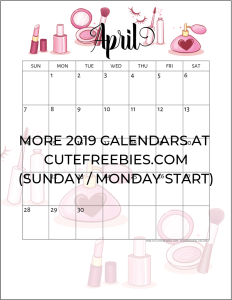 April 2019 Calendar Printable Planner - Free Printable #cutefreebiesforyou #makeuplover #freeprintable