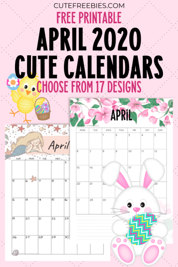 Free Printable April 2020 Calendar PDF - choose from beautiful and cute designs #cutefreebiesforyou #freeprintable