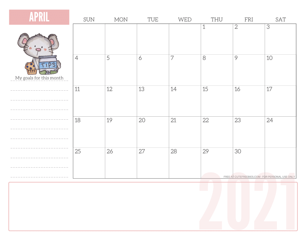 APRIL 2021 CUTE calendar planner - free printable 2021 monthly calendar #printablesandinspirations #freeprintable SEE PREVIOUS POST TO DOWNLOAD THE PDF