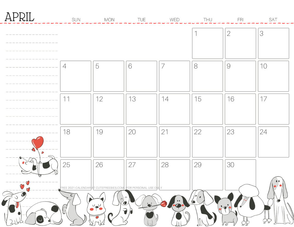 April 2021 calendar cute dog free printable #cutefreebiesforyou SEE PREVIOUS POST TO DOWNLOAD THE FREE PDF FILE