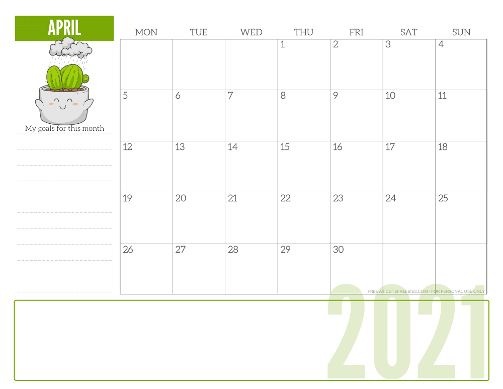April 2021 monthly planner - free printable 2021 calendar for plant lovers #freeprintable #cutefreebiesforyou SEE PREVIOUS POST TO DOWNLOAD THE PDF FILE