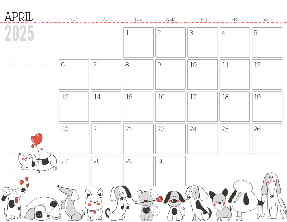 April 2025 calendar cute dog free printable #cutefreebiesforyou SEE PREVIOUS POST TO DOWNLOAD THE COMPLETE 2025 CALENDAR