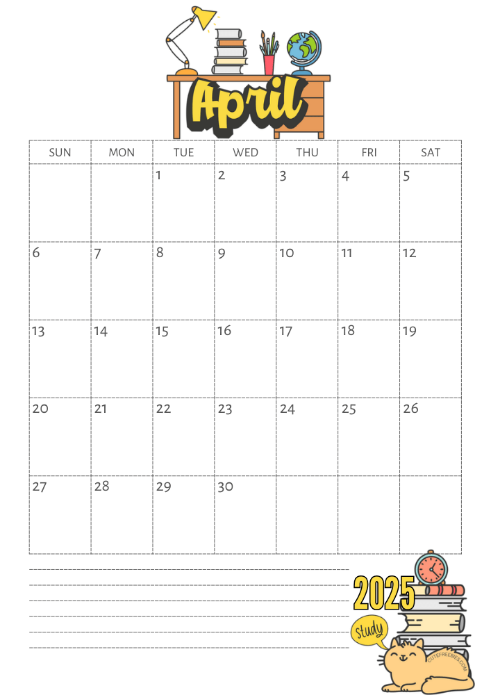 April 2025 calendar, free printable school calendar for 2025 - SEE PREVIOUS POST TO GET THE COMPLETE 2025 MONTHLY CALENDAR PDF