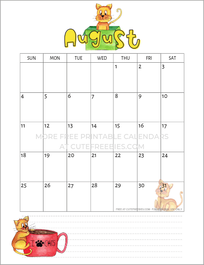 August 2019 calendar free printable