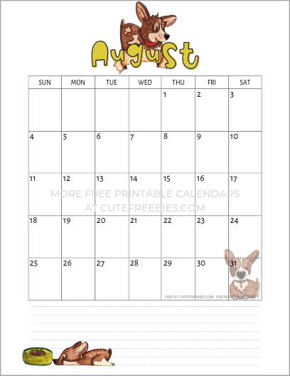 August 2019 calendar free printable