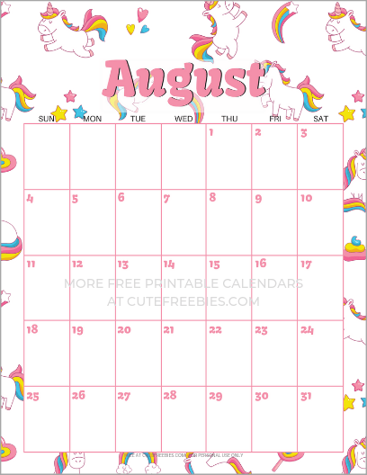 August 2019 calendar free printable