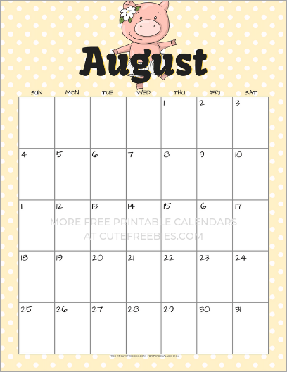 August 2019 calendar free printable