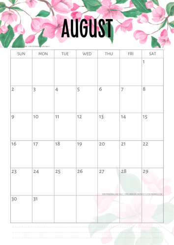 August 2020 calendar - cherry blossoms calendar #cutefreebiesforyou #freeprintable #sakura #cherryblossoms