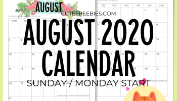 Free Printable AUGUST 2020 Calendar PDF - Downloadable monthly calendar Get your free download now! #cutefreebiesforyou #freeprintable