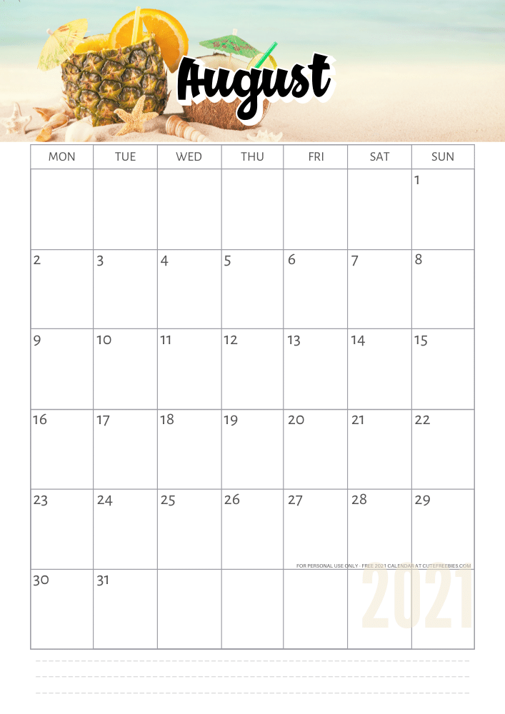 AUGUST 2021 Calendar using Canva Pro #cutefreebiesforyou #freeprintable #planneraddict #canva