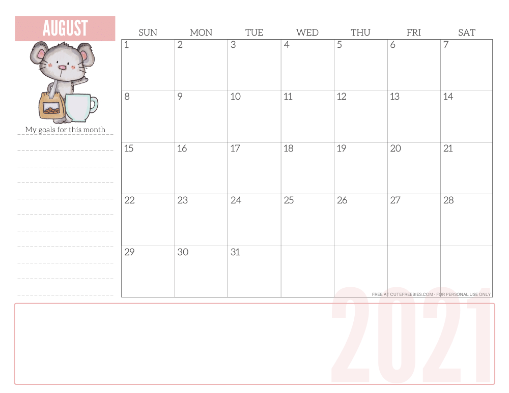 AUGUST 2021 CUTE calendar planner - free printable 2021 monthly calendar #printablesandinspirations #freeprintable SEE PREVIOUS POST TO DOWNLOAD THE PDF