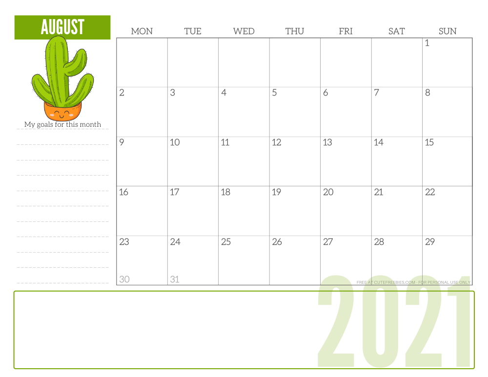 August 2021 monthly planner - free printable 2021 calendar for plant lovers #freeprintable #cutefreebiesforyou SEE PREVIOUS POST TO DOWNLOAD THE PDF FILE