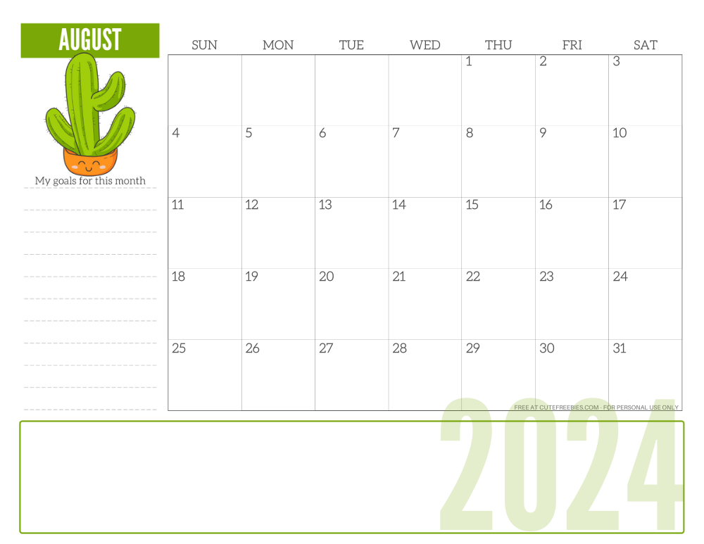 AUGUST 2024 cute monthly planner with plant - free printable 2024 cute calendar for plant lovers #freeprintable #cutefreebiesforyou SEE PREVIOUS POST TO DOWNLOAD THE COMPLETE 2024 CALENDAR