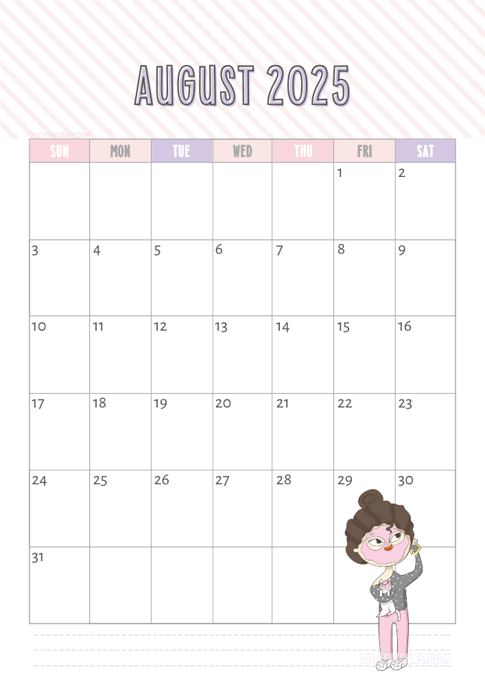 August 2025 cute cat calendar free printable #cutefreebiesforyou - SEE PREVIOUS POST TO DOWNLOAD THE COMPLETE 2025 CALENDAR
