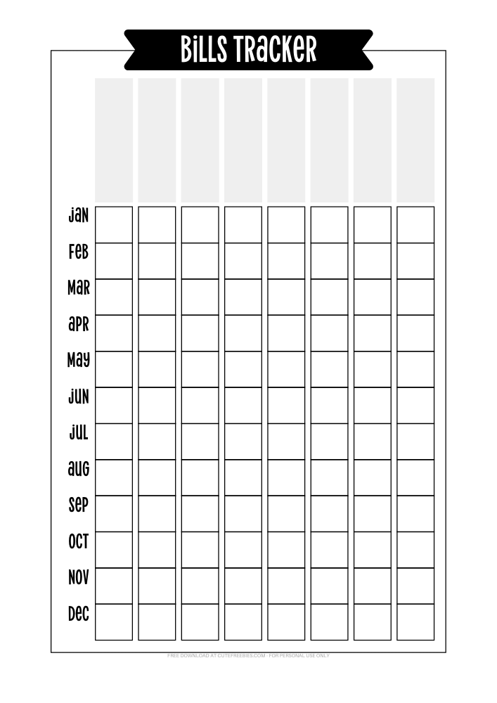 Bills tracker - bullet journal printable #cutefreebiesforyou #goalsetting #bulletjournal