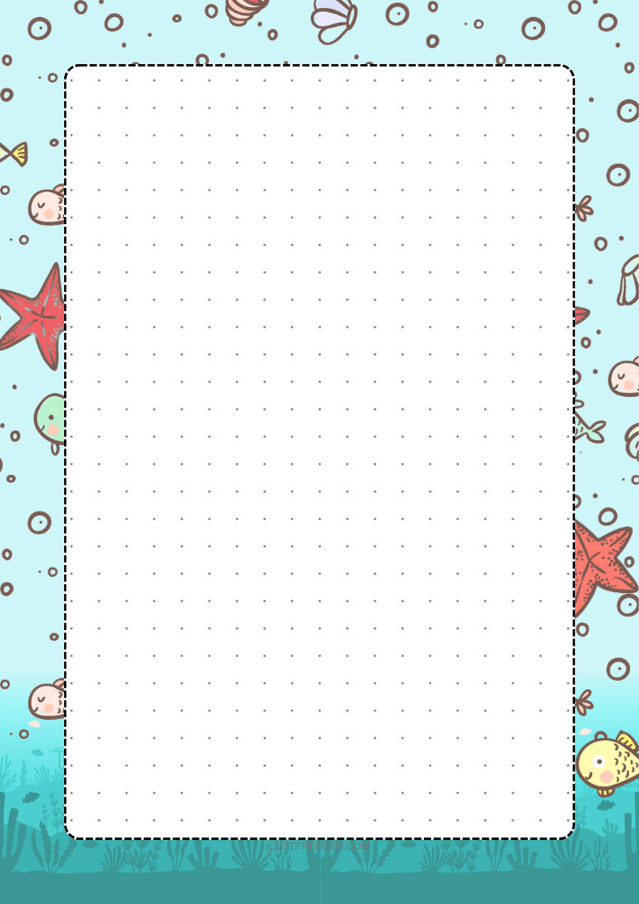 Free printable dot grid journal PDF template with mermaids and sea theme