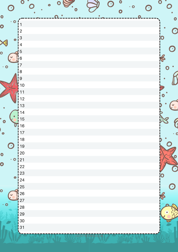 Free printable bullet journal timeline PDF template with underwater sea theme