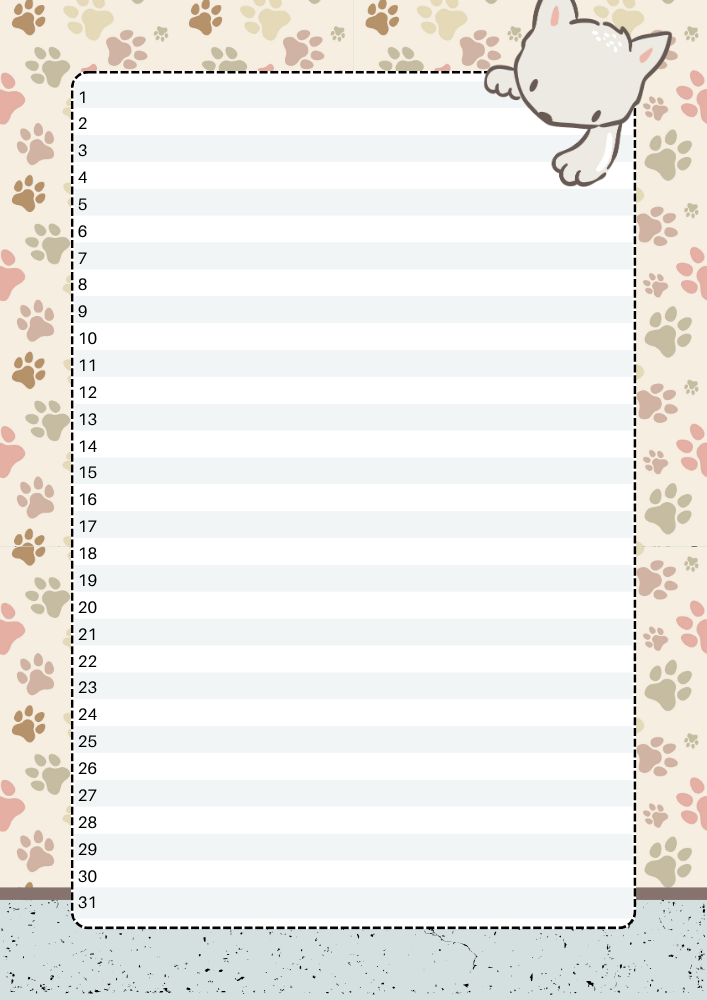 Free printable monthly log bullet journal timeline PDF template with cozy cat theme
