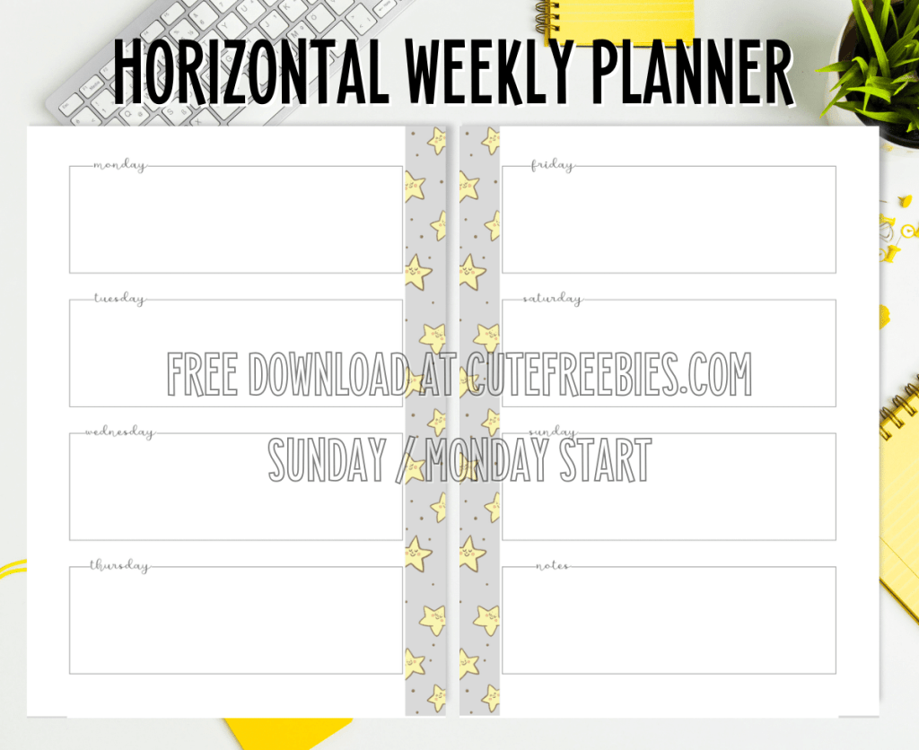 Free printable horizontal weekly planner template pdf #cutefreebiesforyou #freeprintable SEE PREVIOUS POST TO DOWNLOAD THE PDF FILE