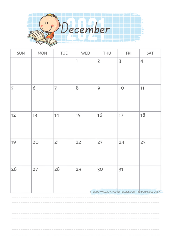 December 2021 calendar for kids , school calendar #cutefreebiesforyou - SEE PREVIOUS POST TO GET THE COMPLETE 2021 MONTHLY CALENDAR
