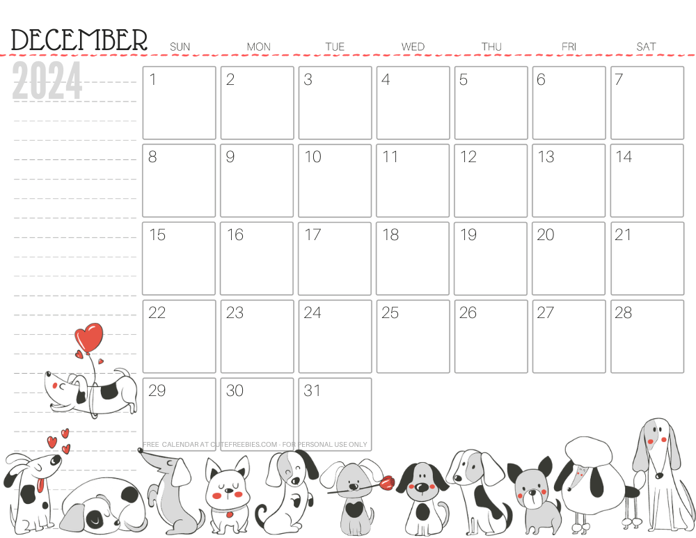 December 2024 calendar cute dog free printable #cutefreebiesforyou SEE PREVIOUS POST TO DOWNLOAD THE COMPLETE 2024 CALENDAR