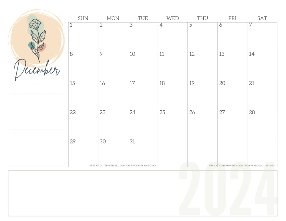 DECEMBER 2024 minimalist floral calendar - simple floral line design #cutefreebiesforyou #freeprintable SEE PREVIOUS POST TO DOWNLOAD THE COMPLETE 2024 CALENDAR