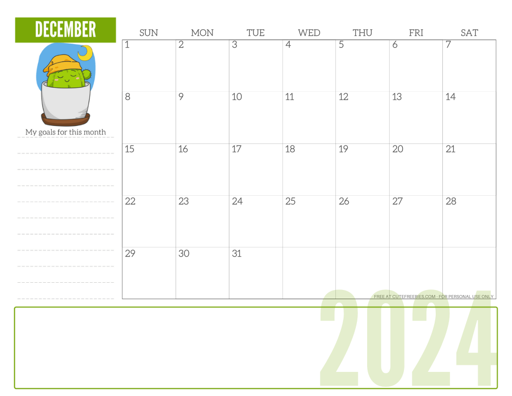 DECEMBER 2024 cute monthly planner with plant - free printable 2024 cute calendar for plant lovers #freeprintable #cutefreebiesforyou SEE PREVIOUS POST TO DOWNLOAD THE COMPLETE 2024 CALENDAR
