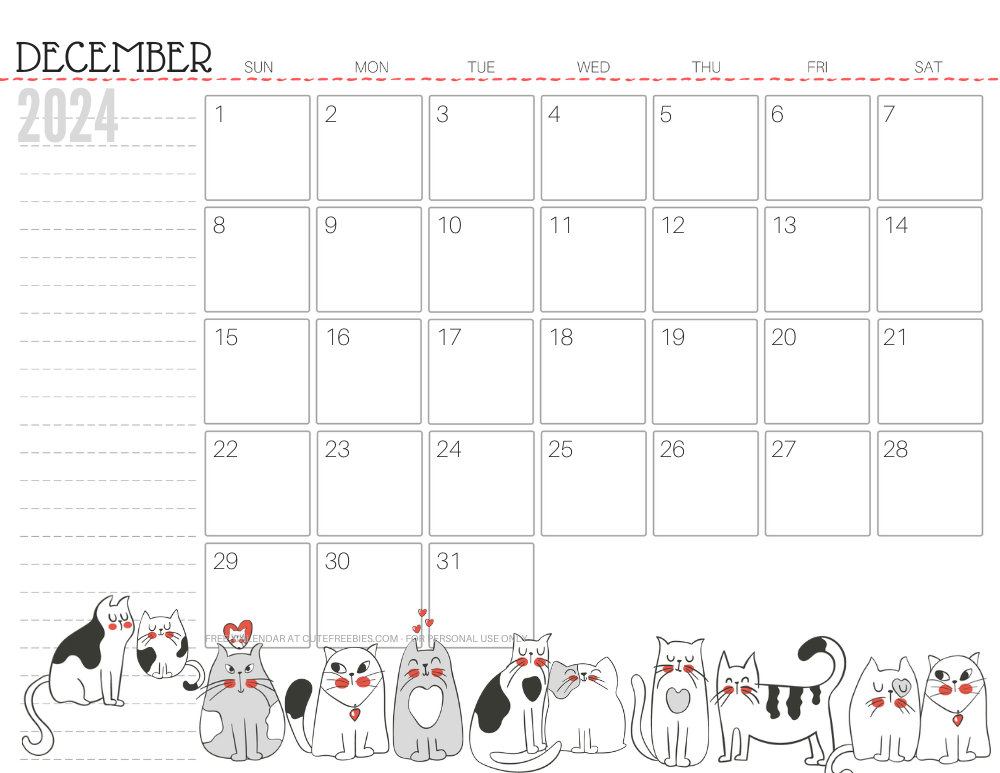 December 2024 monthly planner cat free printable #cutefreebiesforyou - SEE PREVIOUS POST TO DOWNLOAD THE COMPLETE 2024 CALENDAR