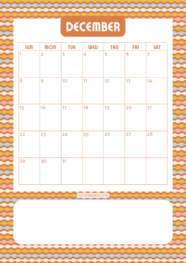 December 2024 Retro design calendar free printable cutefreebiesforyou - SEE PREVIOUS POST TO DOWNLOAD THE COMPLETE 2024 CALENDAR