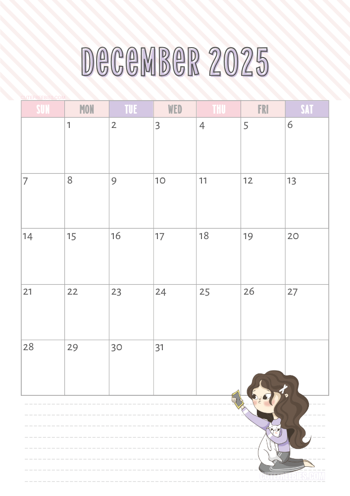 December 2025 cute cat calendar free printable #cutefreebiesforyou - SEE PREVIOUS POST TO DOWNLOAD THE COMPLETE 2025 CALENDAR